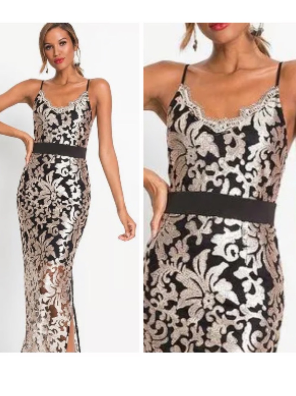 Venus Black and Gold Sequin Lace Maxi Gown Metallic Women's 14 Mcbling Retro